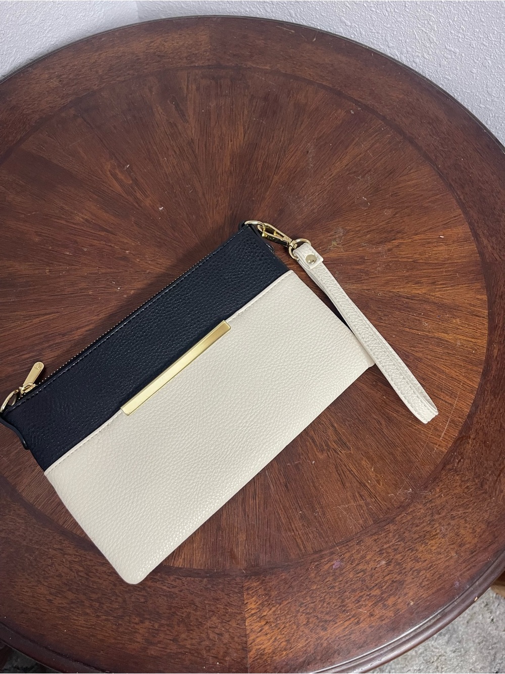 Two-Tone Black & Cream Wristlet Clutch